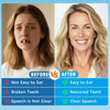 Before and after comparison showing improved dental health with a complete denture care set