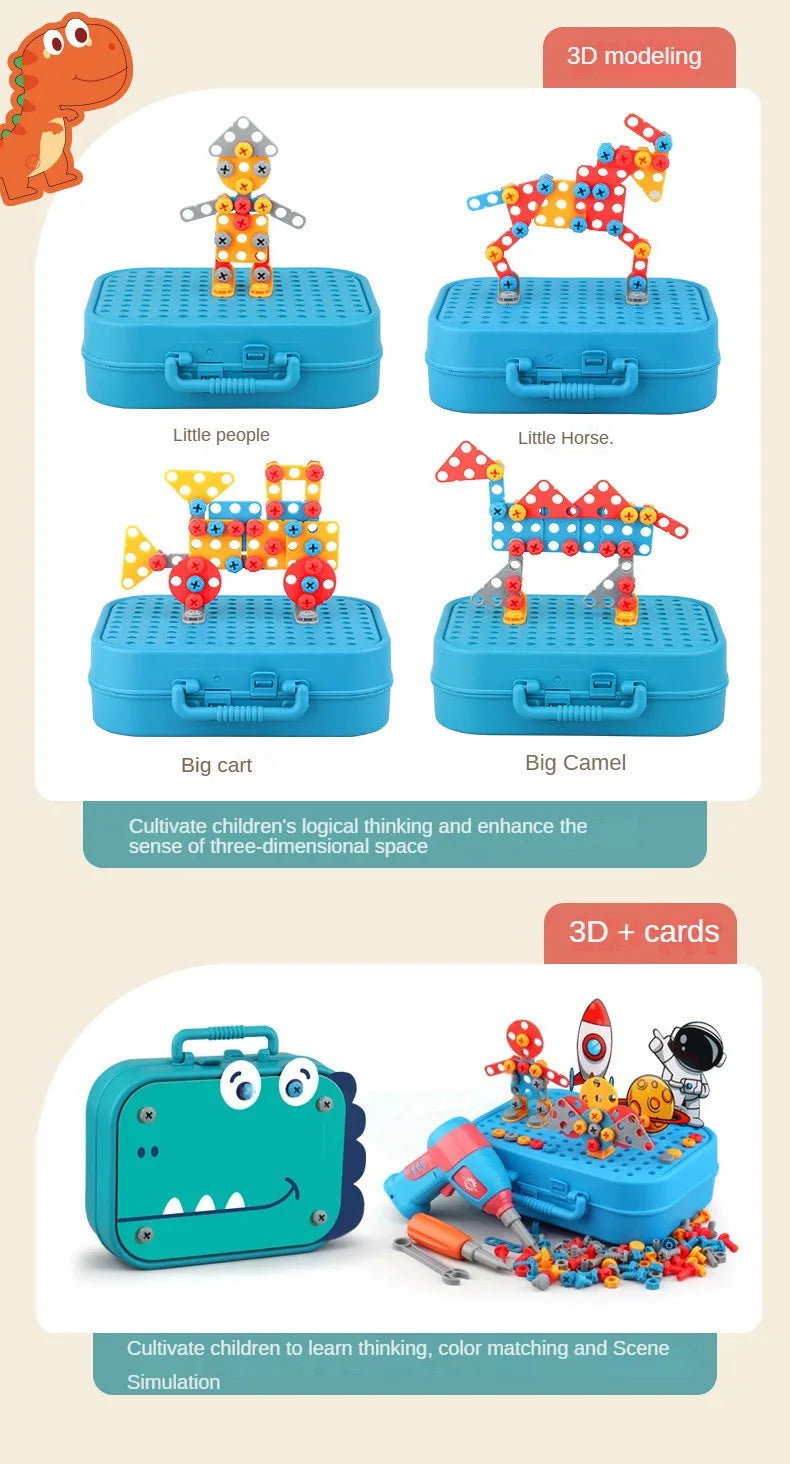 A set of pretend play tools including a power screwdriver and various components for children's simulation.