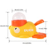 Juguete para perro en forma de pato amarillo, con tapa y base naranjas, diseñado para dispensar premios.