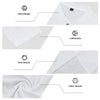 Detailed view of a white men's casual long-sleeve shirt showing neck, cuff, hem, and fabric details.