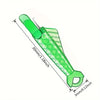 A green auto needle threader tool with a clamp and a curved tip is shown diagonally.