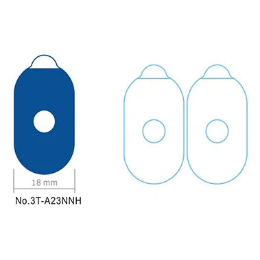 Blue optical lens edging adhesive pads with protective film shown in two views.