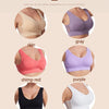A selection of multi-color sports bras including beige, gray, pink, purple, black, and white options.