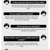 FAQ section with questions about bulk orders, drop shipping, photo authenticity, dissatisfaction, and logistics.