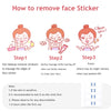 Instructions showing three steps to remove face stickers including using makeup remover, facial cleanser, and observing the s