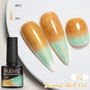 Embouts de gels thermiques orange et menthe sur plaque blanche avec marquages de température.