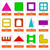 A set of magnetic building blocks featuring various geometric shapes like triangles, squares, and rectangles for construction