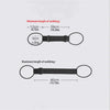 Diagram showing minimum and maximum lengths of webbing for adjustable luggage straps.