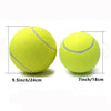 Two yellow inflatable tennis balls, one 9.5 inches and one 7 inches in diameter.
