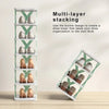 A multi-layer stacking shoe tower organizer made of light green and white plastic.
