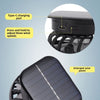 Close-up view of a black solar-powered cooling fan hat with an enlarged solar panel and a Type-C charging port.