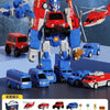 A collection of Mecha Warrior building blocks featuring various red, blue, and orange vehicles and robots.