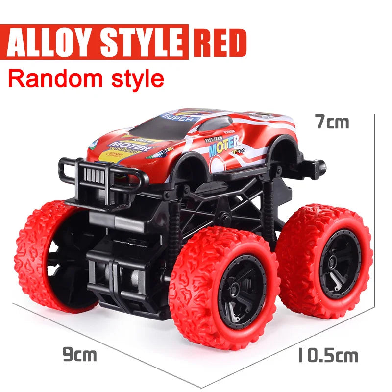 Red alloy style random style pull-back stunt SUV toy car with large tires
