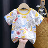 A white cartoon bear cotton t-shirt for toddlers featuring various animal faces and shapes.