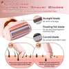 A pink 3 in 1 hair shaver with straight, floating foil, and curved blades shown for hair removal.