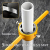 A yellow threading tool kit is shown with a pipe and a die, demonstrating sharp and wear-resistant threads.
