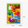 A wooden puzzle set featuring colorful animal shapes and transport elements for children.