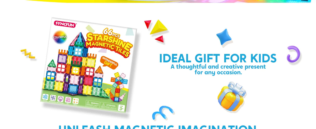 A box of 66pcs Starshine Magnetic Tiles a colorful building set for kids