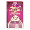 Caja rosa de calendario de Adviento con 24 días de bisutería, corona dorada y rosa.