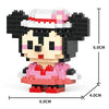 A micro building block figurine of a female character with black hair, pink accents, and a red outfit.