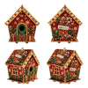 Sett med DIY-trehus-julepyntesett med rødt tre og grønne perler.