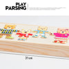 A wooden puzzle set featuring four bear figures in various outfits for children.
