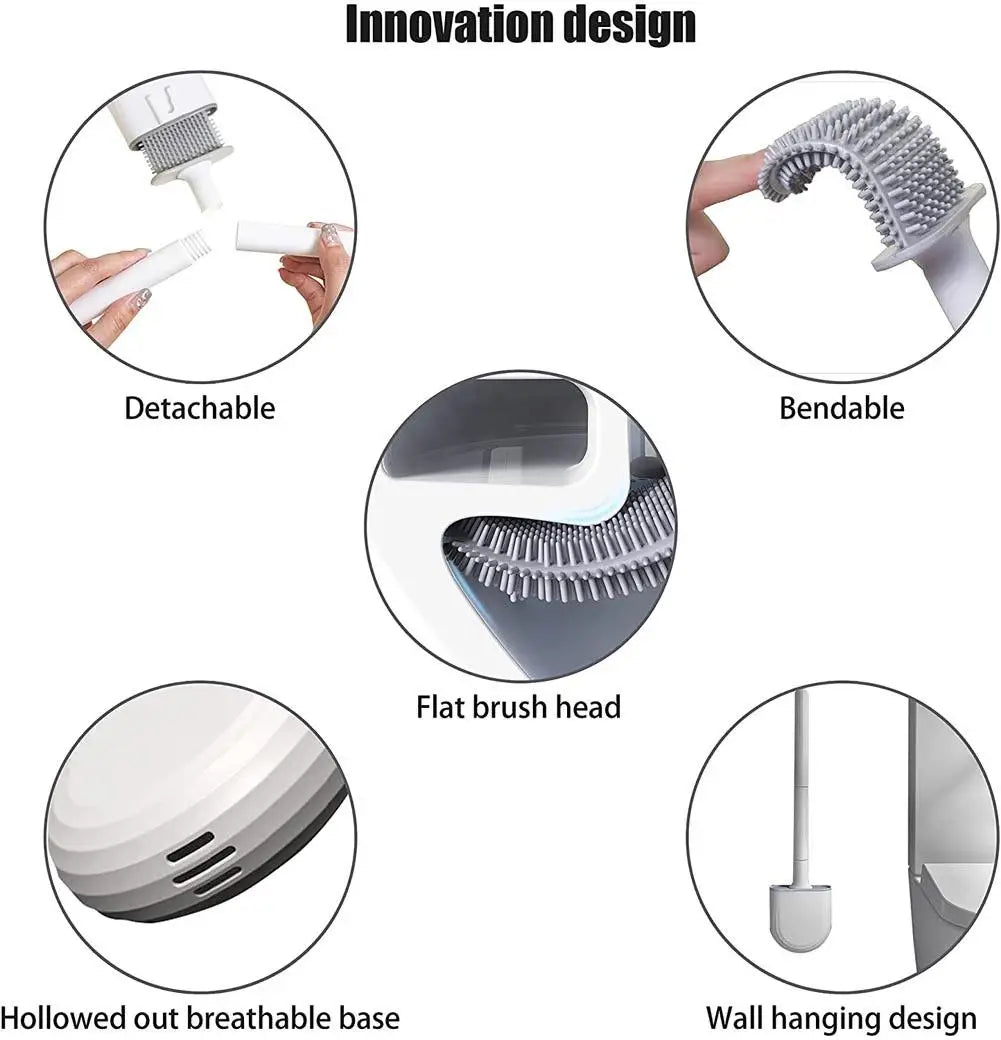 Innovasjonsdesignfunksjoner inkluderer avtakbar, bøybar, flat børstehode, utskåret base og vegghengende design av en sil.
