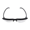 A pair of black adjustable focus reading and distance glasses with clear lenses.