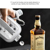 A hand is shown placing ice into a clear mold, next to a glass of iced honey and a bottle.