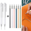 Juego de seis cuchillas de precisión con repuestos junto a papel craft naranja