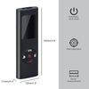 A black rechargeable laser distance measurer with an ON/OFF switch and self-calibration features.