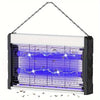 An electric mosquito killer lamp with a UV light trap is shown, featuring a grid and attracting insects.