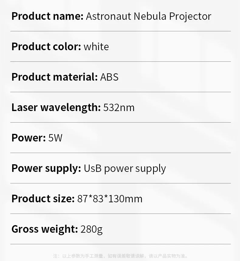 White Astronaut Nebula Projector with galaxy effects and 5W laser light