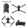 A foldable GPS drone with multiple configurations showing its size and components.
