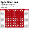 Red aluminum alloy bolt and nut size checker with 28 standard metric sizes