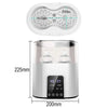 A white multi-function baby bottle warmer and sterilizer device shown with dimensions.