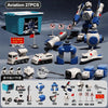A collection of 27 pieces of magnetic engineering car robot building blocks and toys displayed on a gray background.