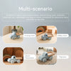 A multi-scenario silicone teether toy car set shown in various contexts including living room, baby room, room decor, and pla