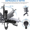 Svart universal telefonholder som viser 360 graders rotasjon og 180 graders tilt for visning.