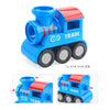 Blue marble run building blocks set with tracks and funnels featuring a train design