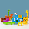 A collection of wooden animal transport puzzles featuring various colorful dinosaurs and mammals on a light surface.