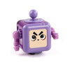 Cubo fidget arcoíris morado con diseño de cara sobre fondo blanco.