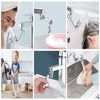 Close-up shots of a metal faucet sprayer head demonstrating dual flow modes and rotating action for cleaning.