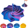 En samling 3D-printede sensoriske fidget-stjernespinnere i ulike farger og vinkler.