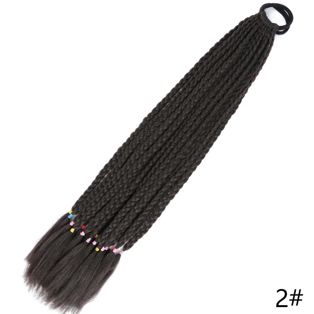 Black gradient pre-braided ponytail extension with an elastic band.