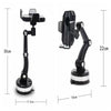 Schwarzer 360 Grad drehbarer Autohandyhalter mit ausziehbarem Arm an einer Halterung.
