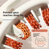 Orange pointed gear massage rollers for deep fat relief used in a white bathtub.