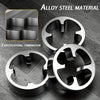 Three alloy steel pipe thread dies in various configurations for PVC and NPT pipes