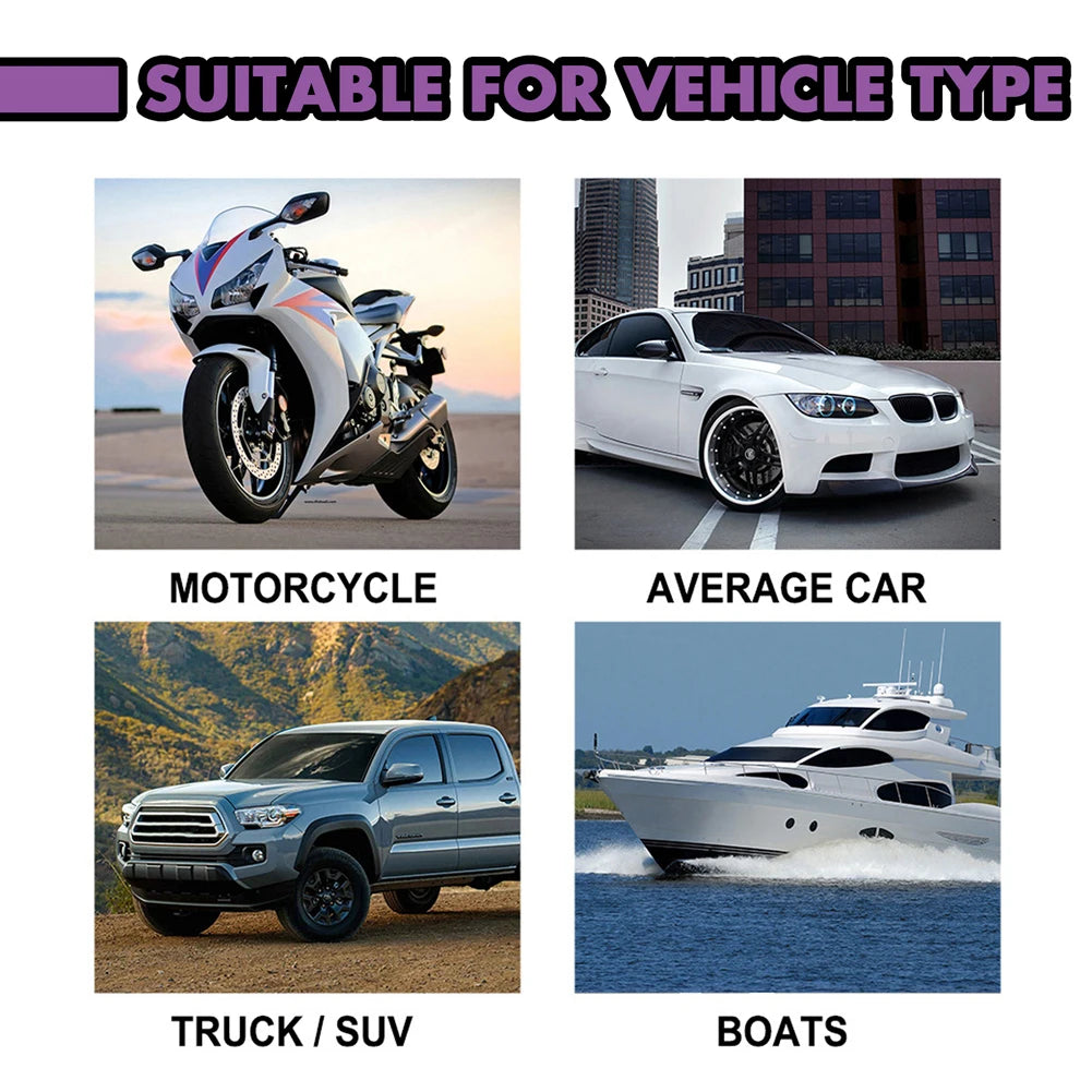 A graphic showing a 3-in-1 nano ceramic coating spray suitable for vehicles like motorcycles, cars, trucks/SUVs, and boats.