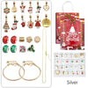 Silver charm bracelets and a red Christmas advent calendar bag with a festive design